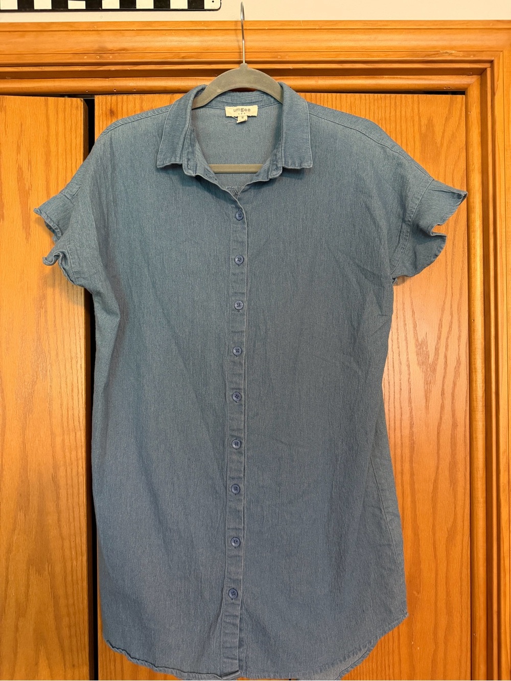entro Faded Blue Button-Front Mini Dress